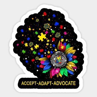 Accept Adapt Advocate Sunflower Autism Awareness Sticker